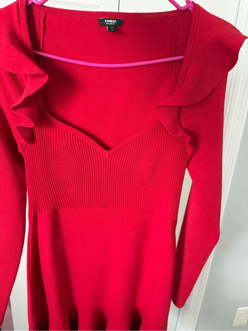 Express red Ruffle Collar Knit Dress - Picture 7 of 7